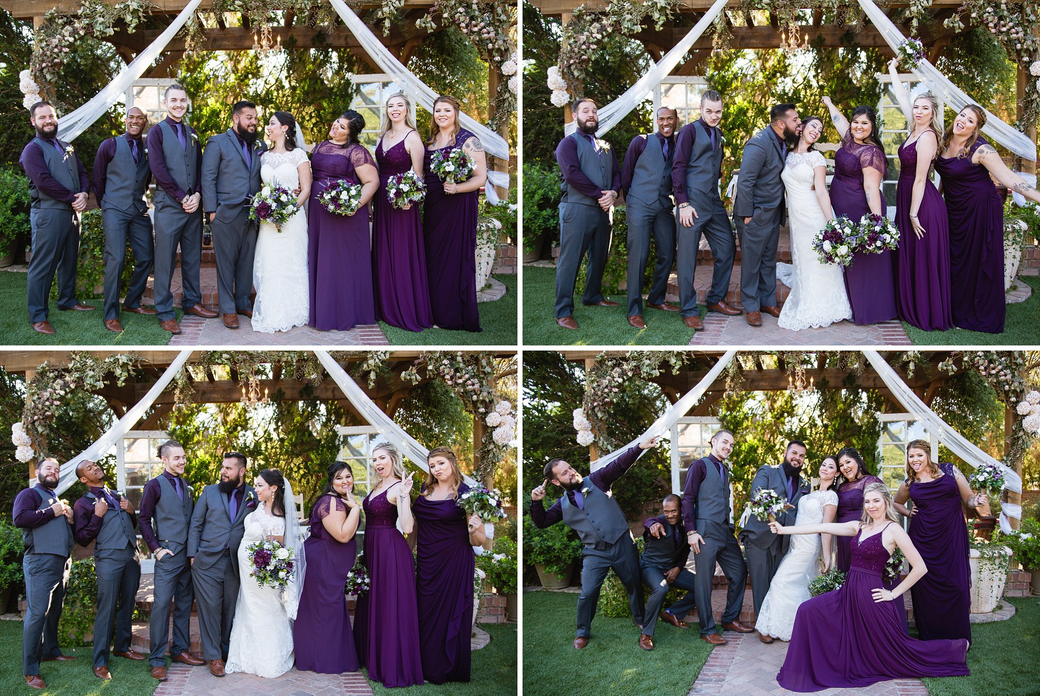 Photobooth style purple and grey bridal party photos