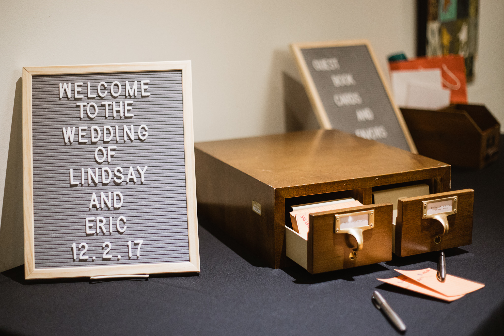 Book themed wedding welcome sign and library card guest book.