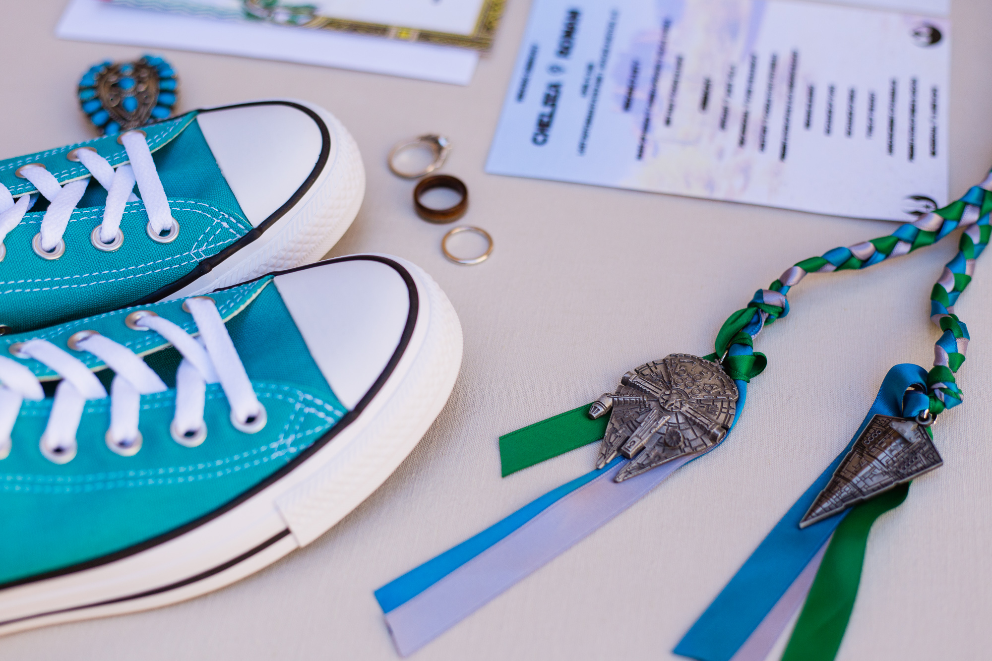 Turquoise and Star Wars details of a Navajo and Irish wedding by Phoenix wedding photographer PMA Photography.