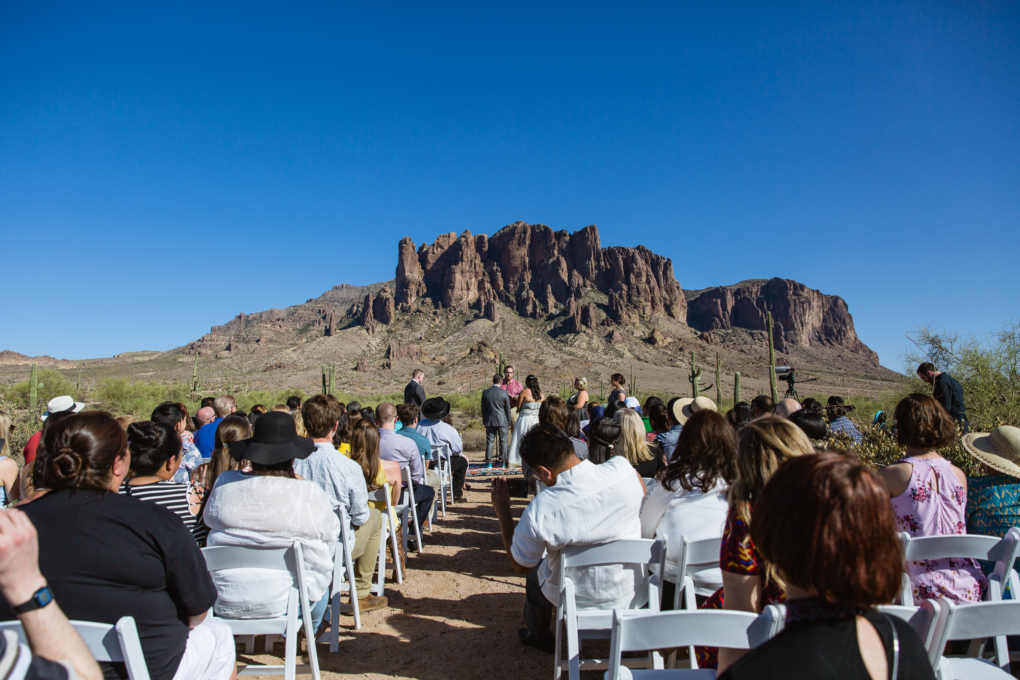 Lost Dutchman State Park wedding ceremony at the superstition mountains by Arizona wedding photographer PMA Photography.