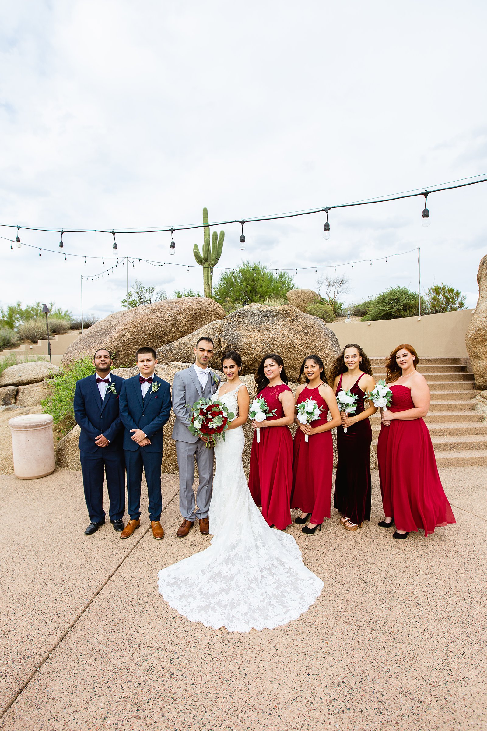 Bridal party together at a Troon North wedding by Arizona wedding photographer PMA Photography.