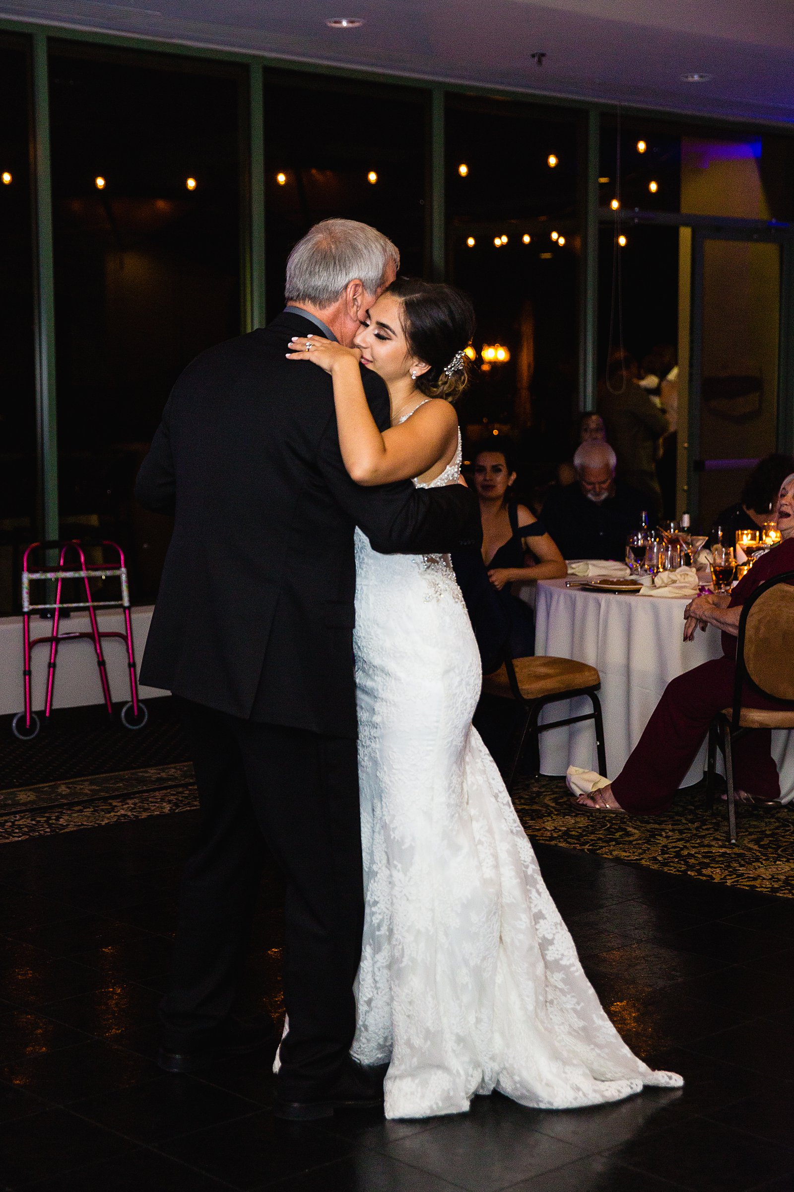 Grandfather and granddaughter dance at Troon North wedding reception by Arizona wedding photographer PMA Photography.