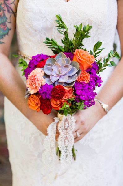 Bride's colorful, fiesta bouquet by PMA Photography.