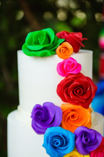 Colorful fiesta wedding cake by Arizona wedding photographer PMA Photography.