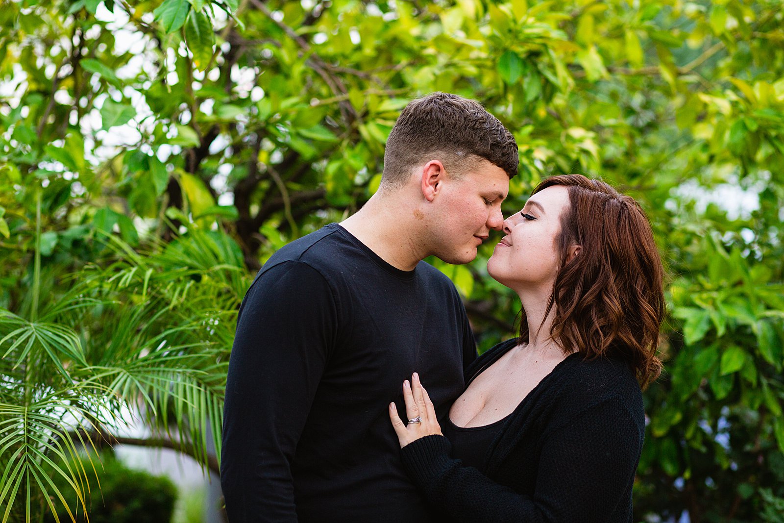 Couple share an intimate moment during their Splurge engagement session by Phoenix engagement photographer PMA Photography.
