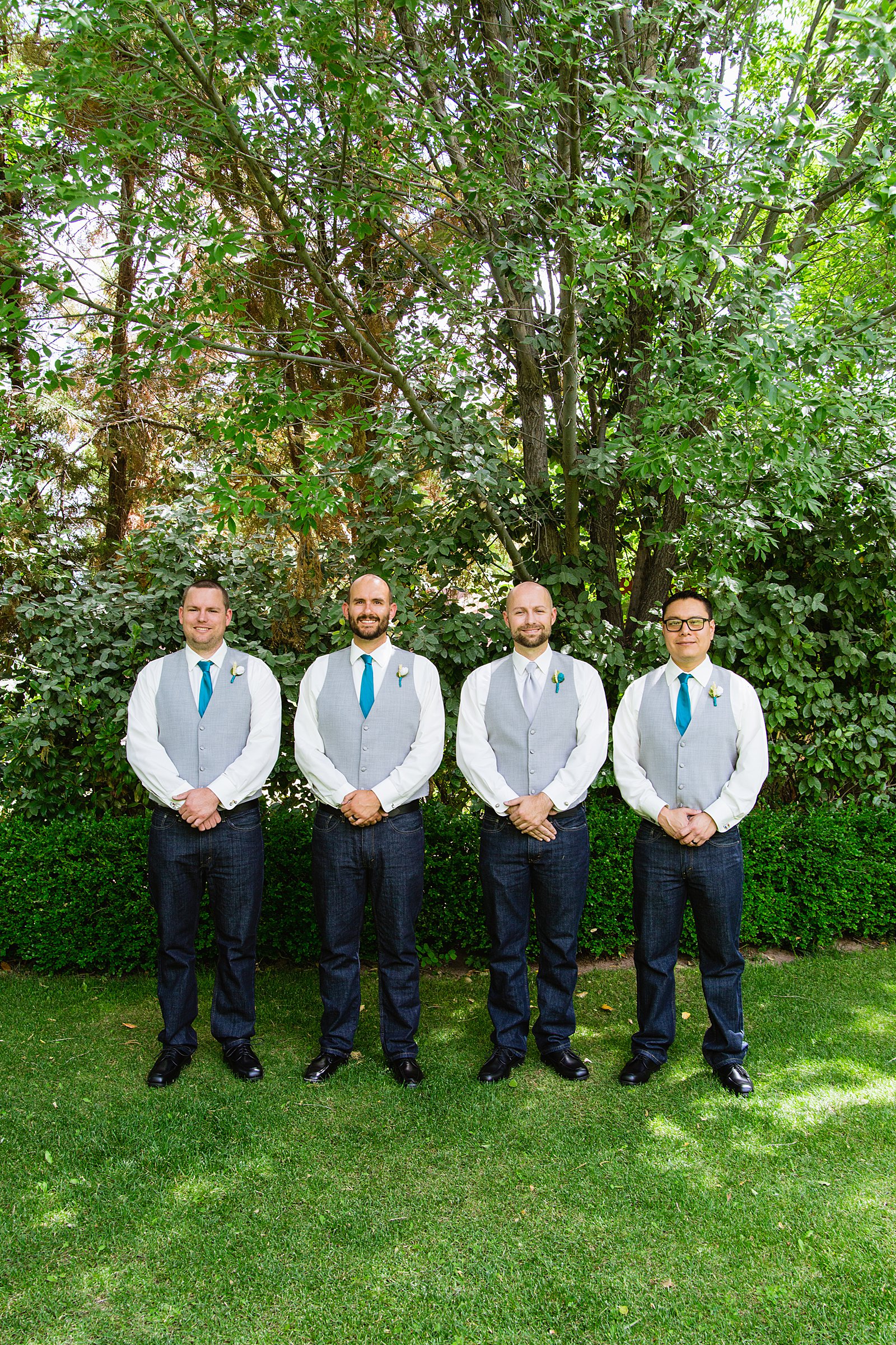 Groom and groomsmen together at a The Windmill House wedding by Arizona wedding photographer PMA Photography.