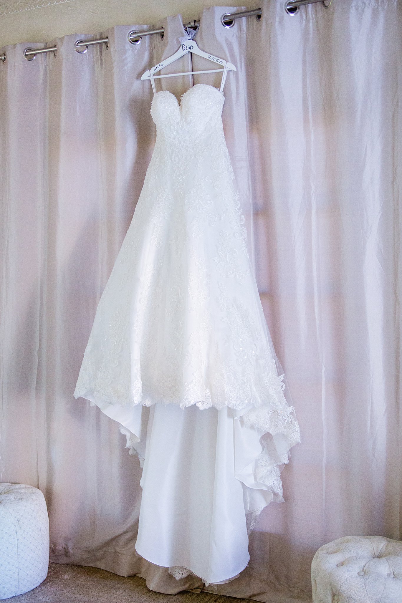 Bride's romantic floral lace wedding dress for her Secret Garden Events wedding by PMA Photography.