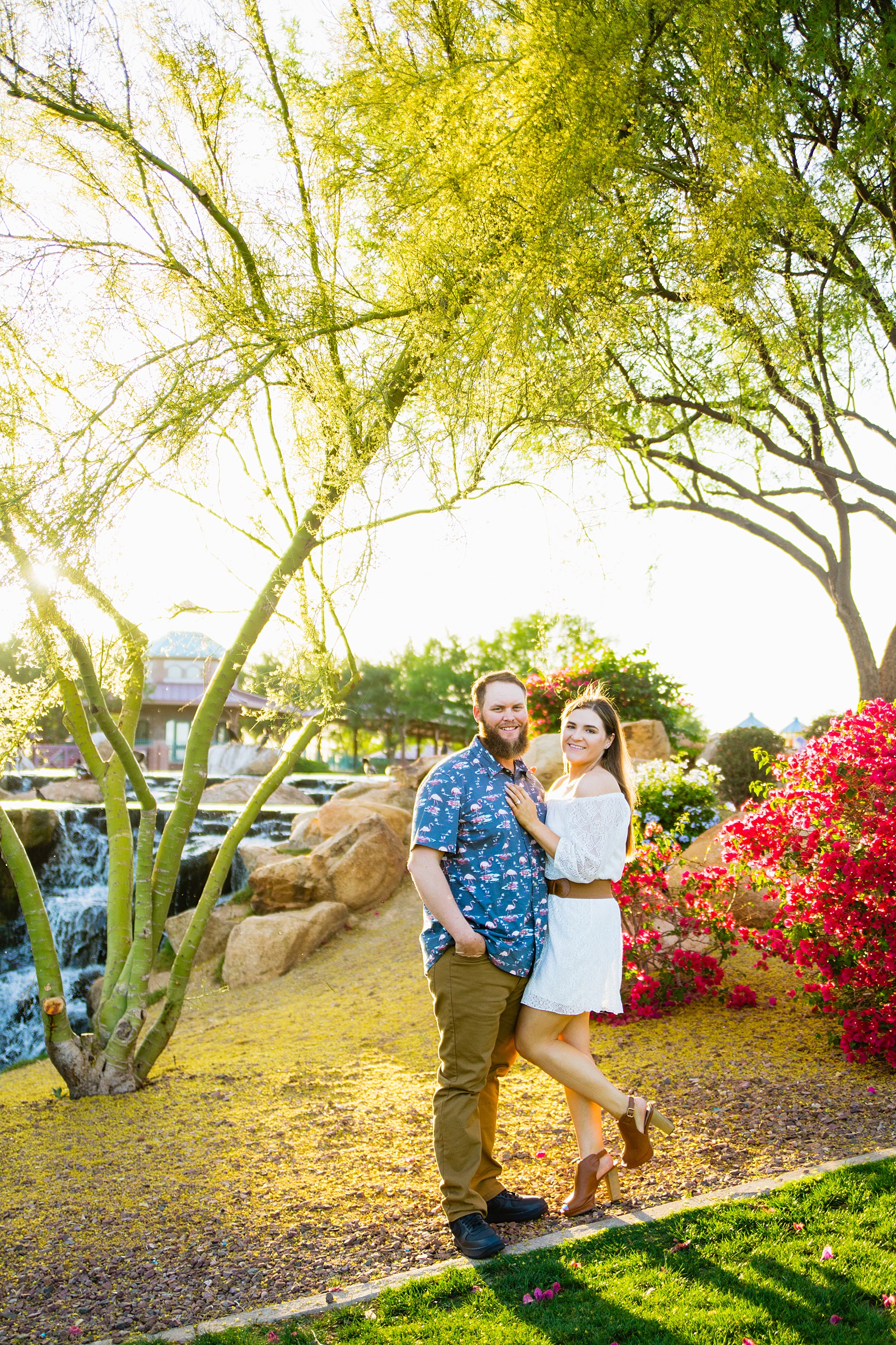 Couple pose for their Anthem Park engagement session by Phoenix wedding photographer PMA Photography.