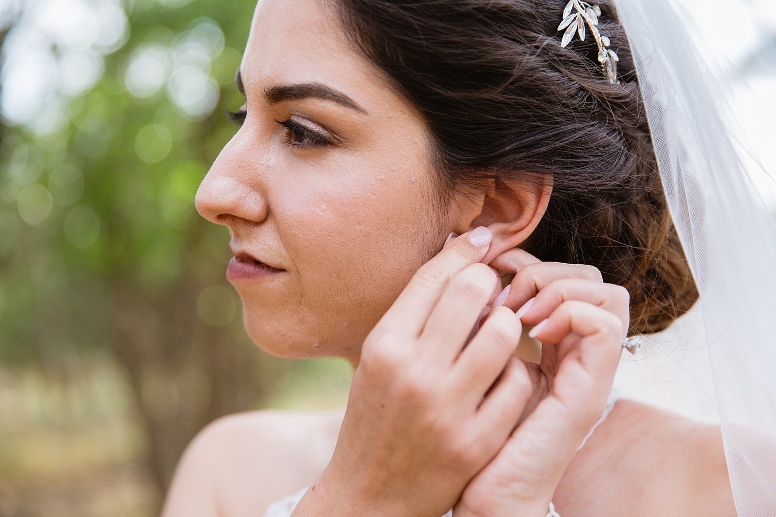 Bride getting ready for her elopement by Arizona elopement photographers PMA Photographer