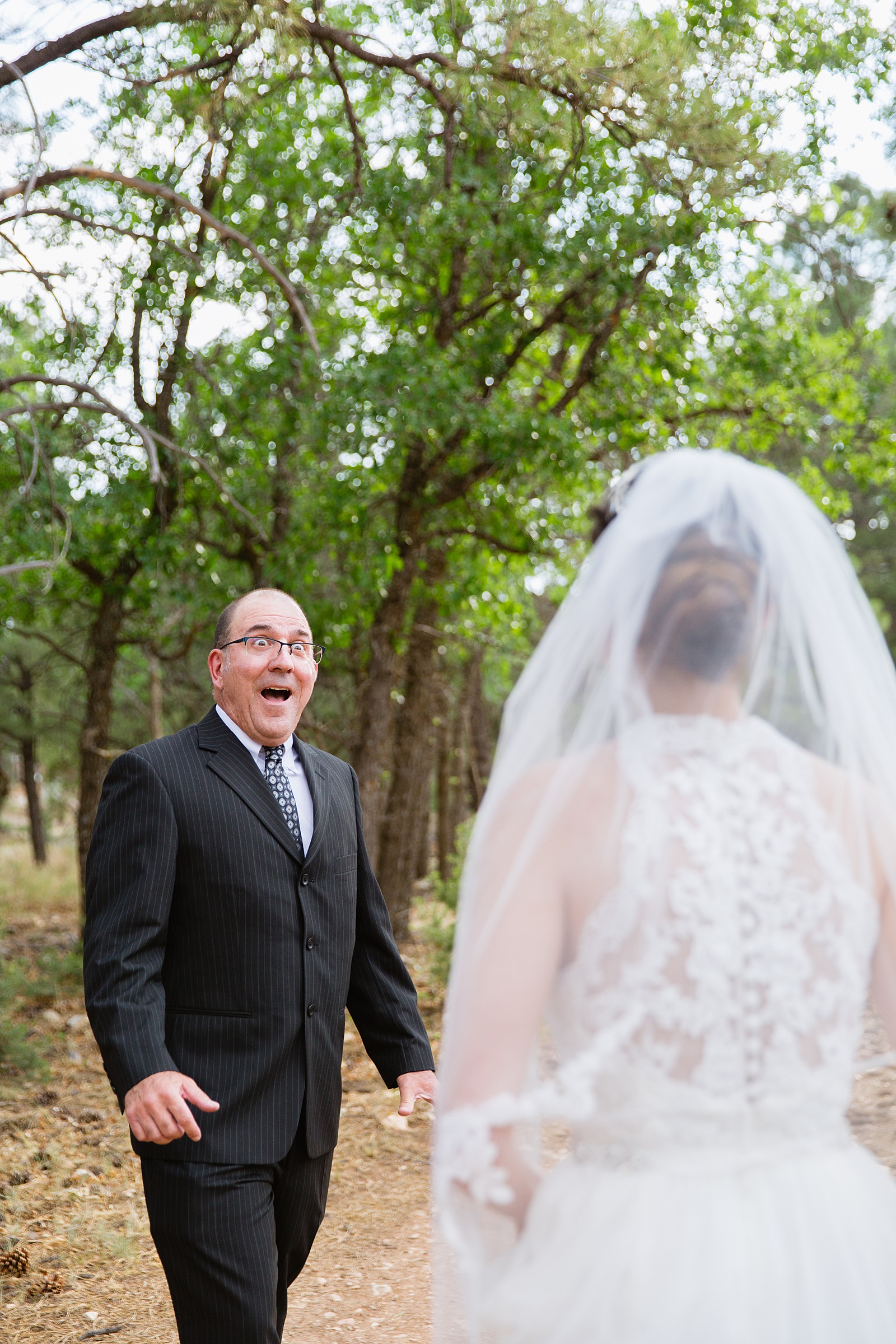 Bride's first look with her dad on her wedding day by Arizona elopement photographer PMA Photography.