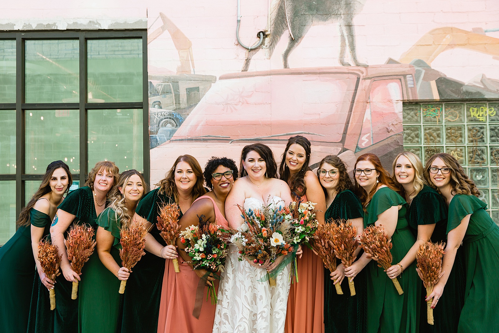 Bride and bridesmaids together at a MonOrchid wedding by Arizona wedding photographer PMA Photography.