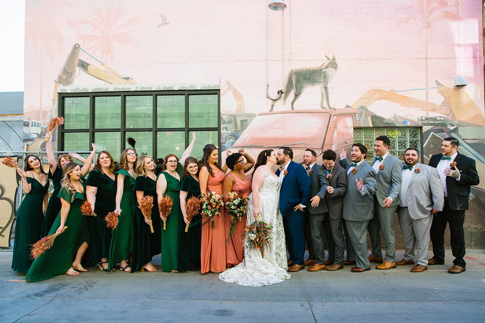 Bridal party laughing together at MonOrchid wedding by Phoenix wedding photographer PMA Photography.