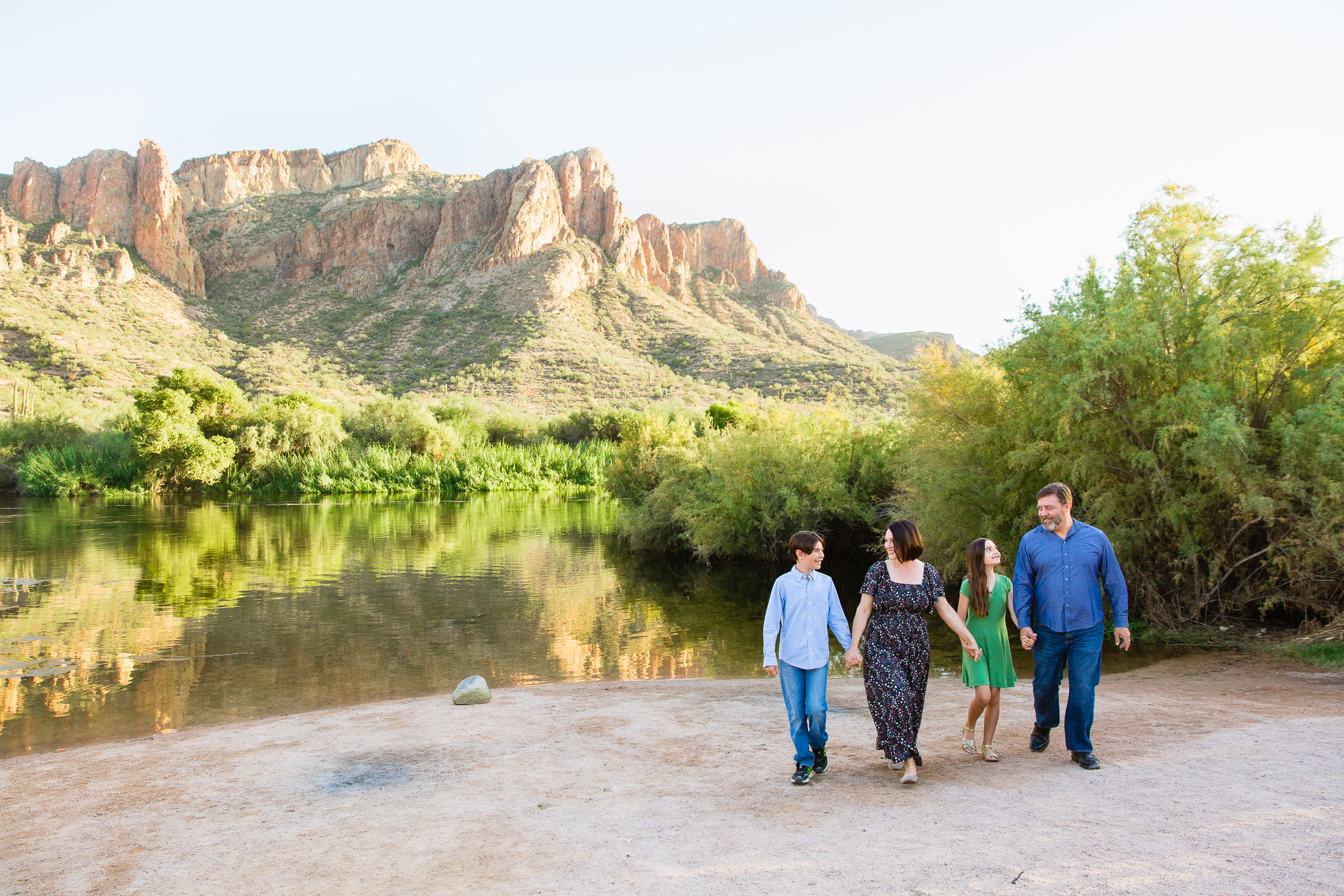 Family walking together during their Salt River family session by Phoenix family photographer PMA Photography.
