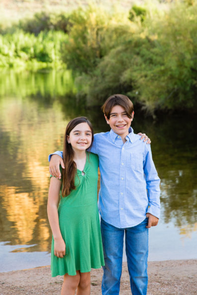 Portrait of kids during a family session at the Salt River by Phoenix family photographer PMA Photography.