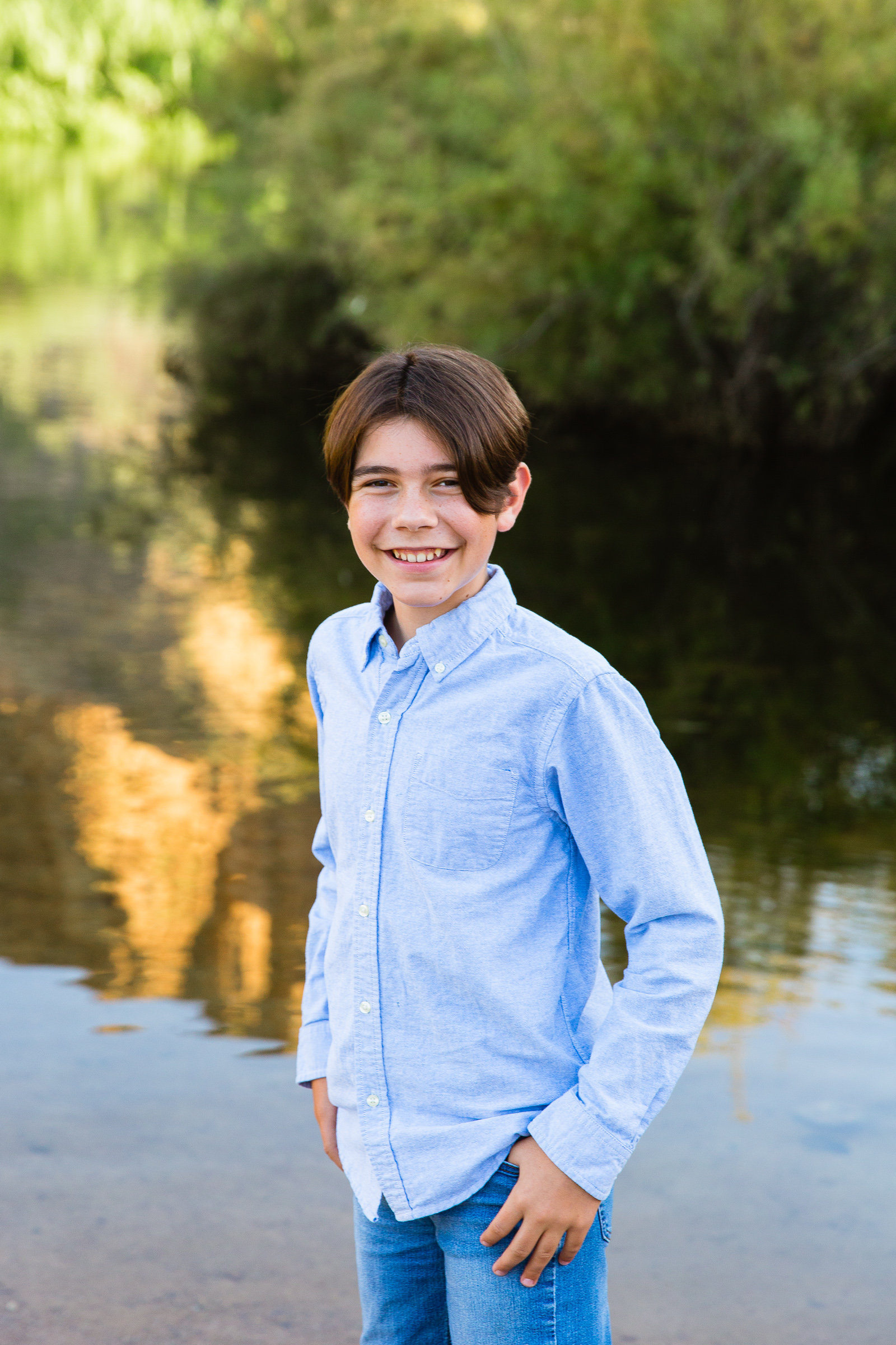 Portrait of son during a family session at the Salt River by Phoenix family photographer PMA Photography.