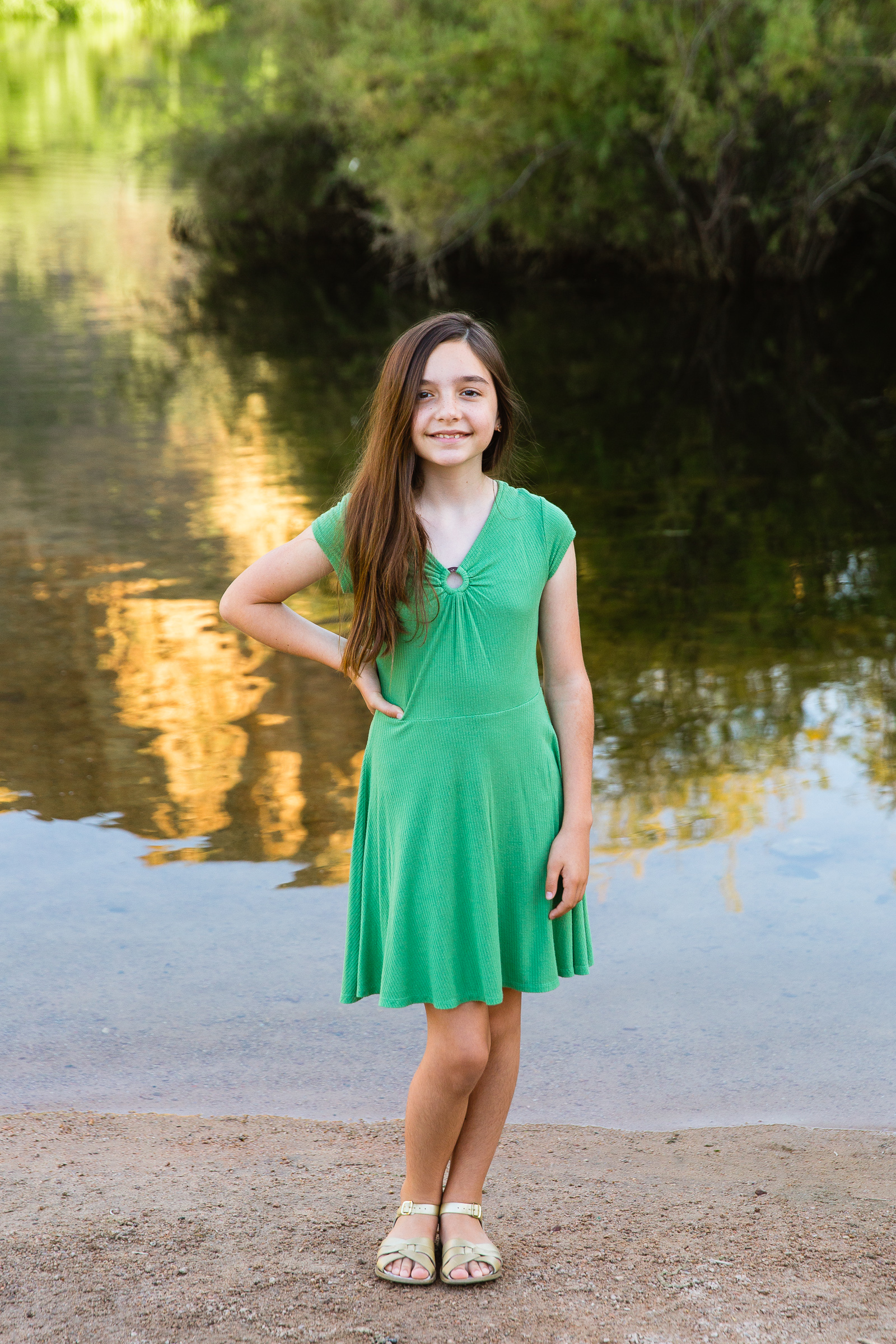 Portrait of daughter during a family session at the Salt River by Phoenix family photographer PMA Photography.