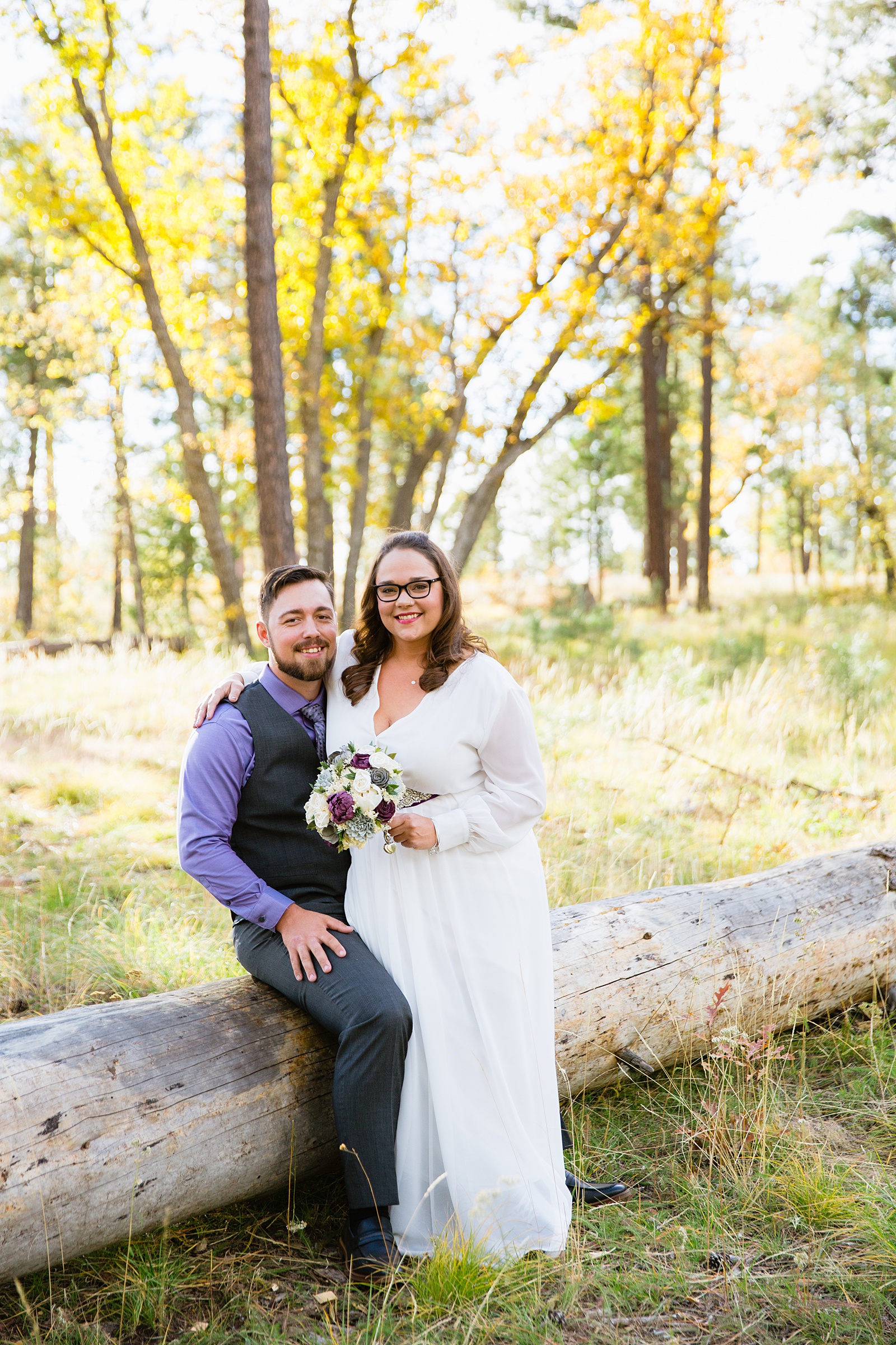Bride and Groom pose during their Mogollon Rim elopement by Arizona elopement photographer PMA Photography.
