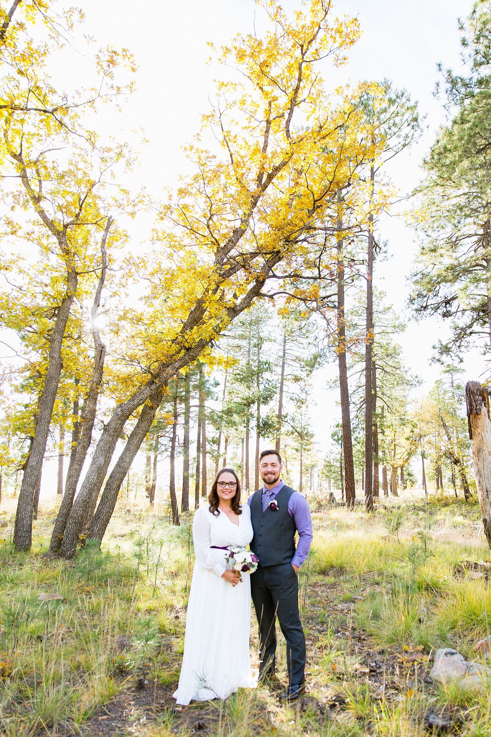 Bride and Groom pose for their Mogollon Rim elopement by Payson elopement photographer PMA Photography.
