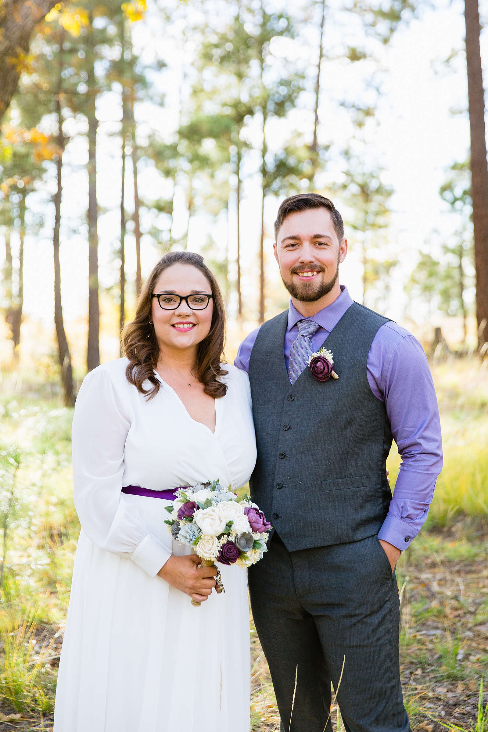 Bride and Groom pose during their Mogollon Rim elopement by Arizona elopement photographer PMA Photography.