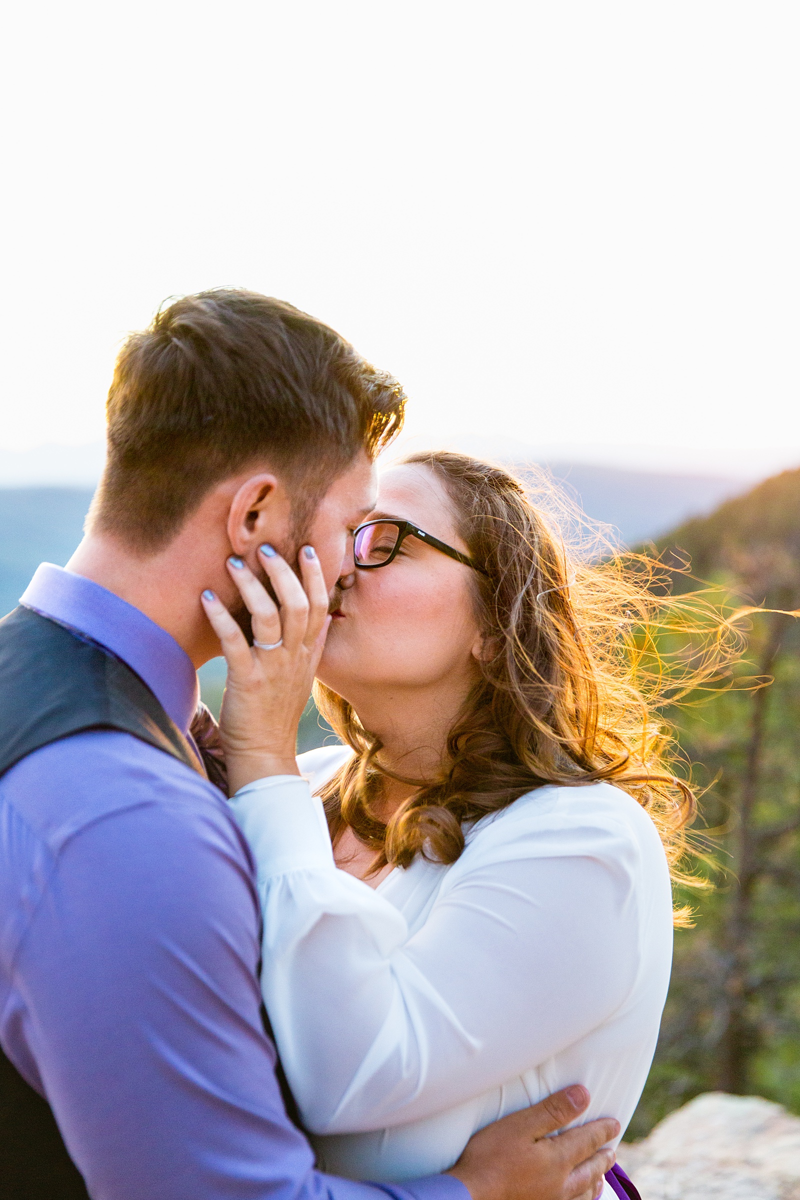Bride and Groom share a kiss during their Mogollon Rim elopement by Arizona elopement photographer PMA Photography.