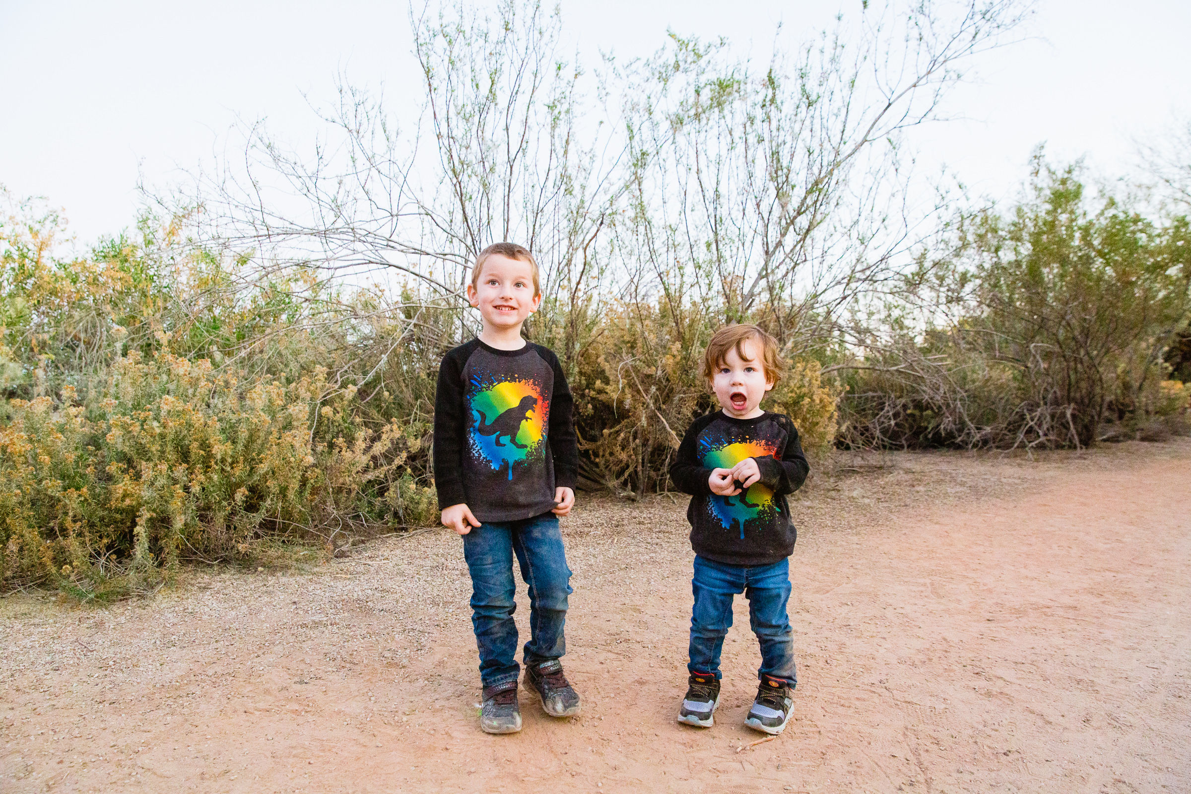 Kids pose during their Gilbert family session by Arizona family photographer PMA Photography.