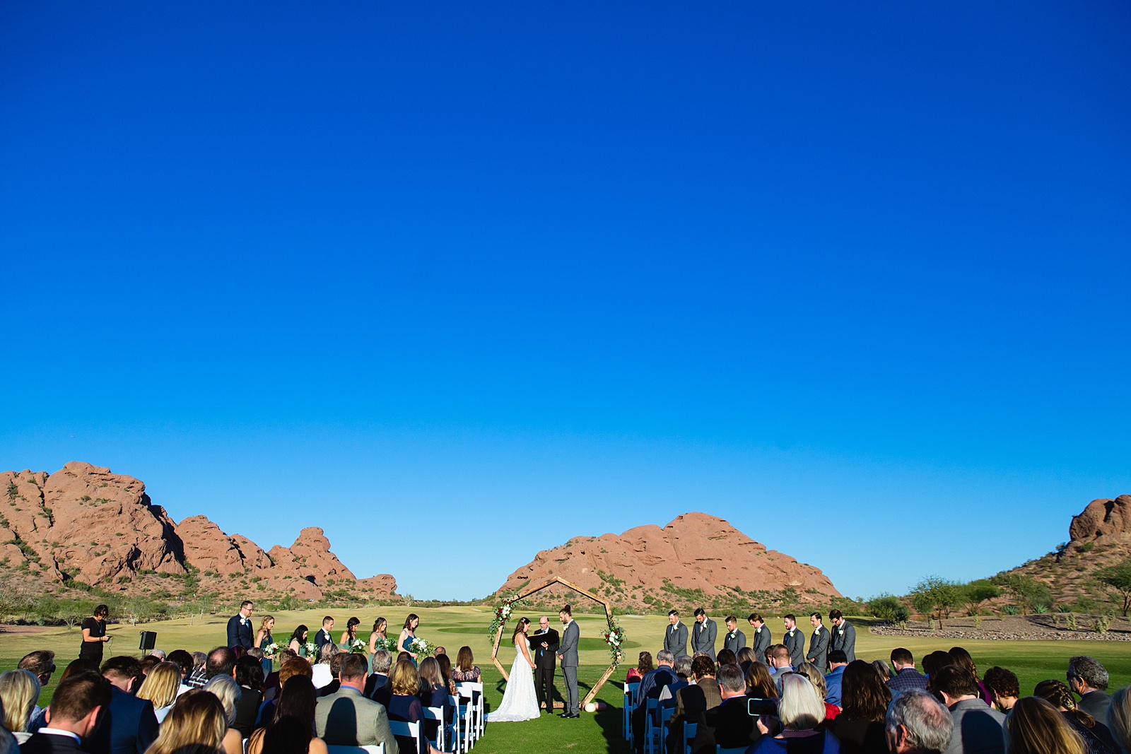 Wedding ceremony at Papago Events by Phoenix wedding photographer PMA Photography.