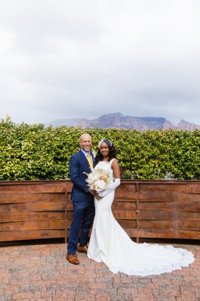 Newlyweds pose during their Agave of Sedona wedding by Arizona wedding photographer PMA Photography.