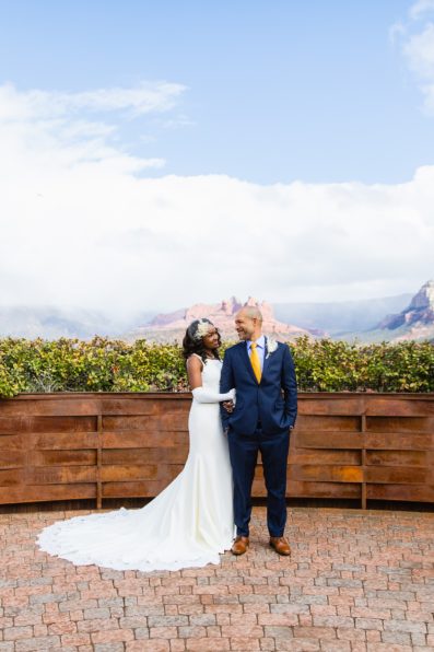 Newlyweds pose for their Agave of Sedona wedding by Sedona wedding photographer PMA Photography.