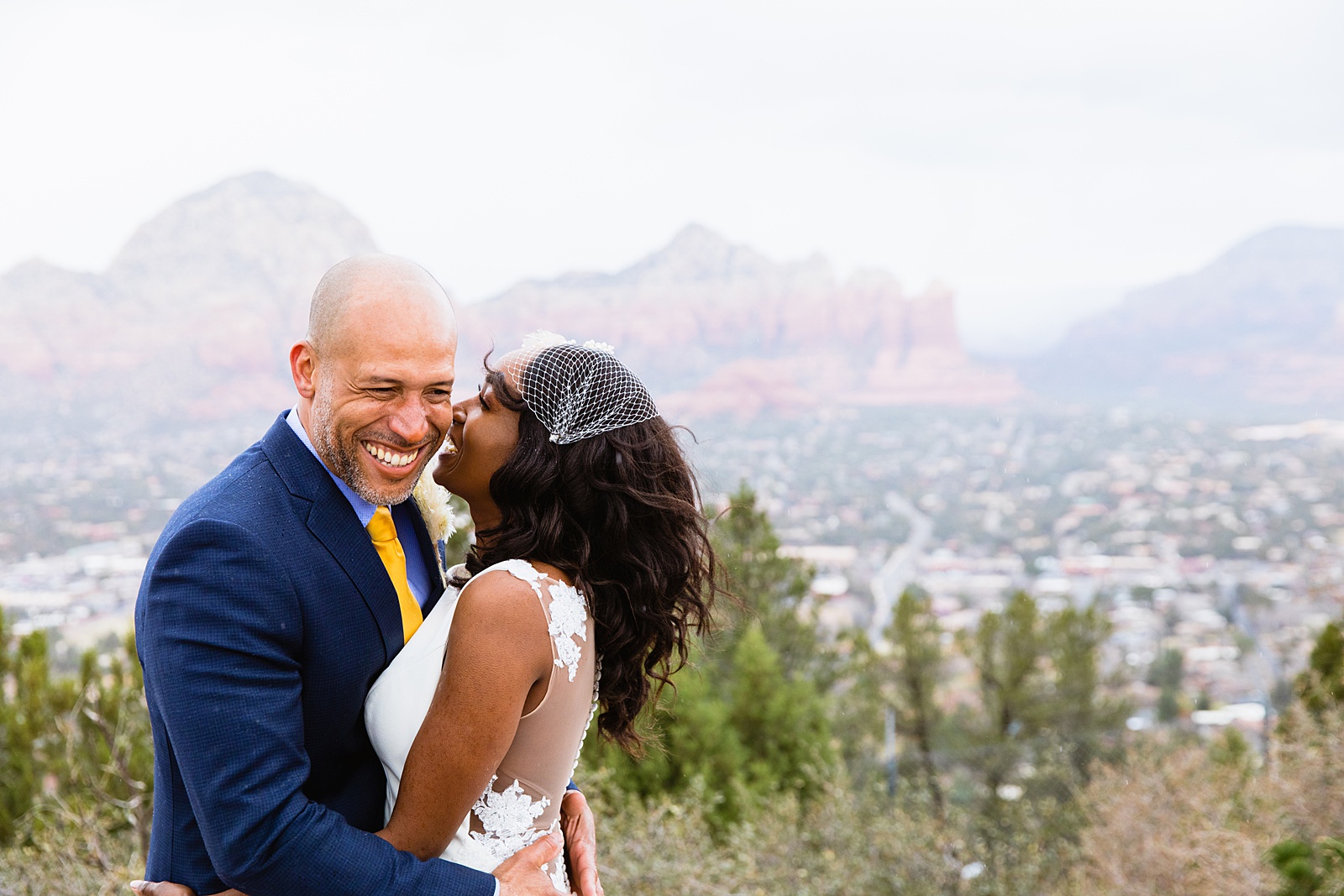 Bride and Groom having fun together during their Agave of Sedona wedding by Sedona wedding photographer PMA Photography.