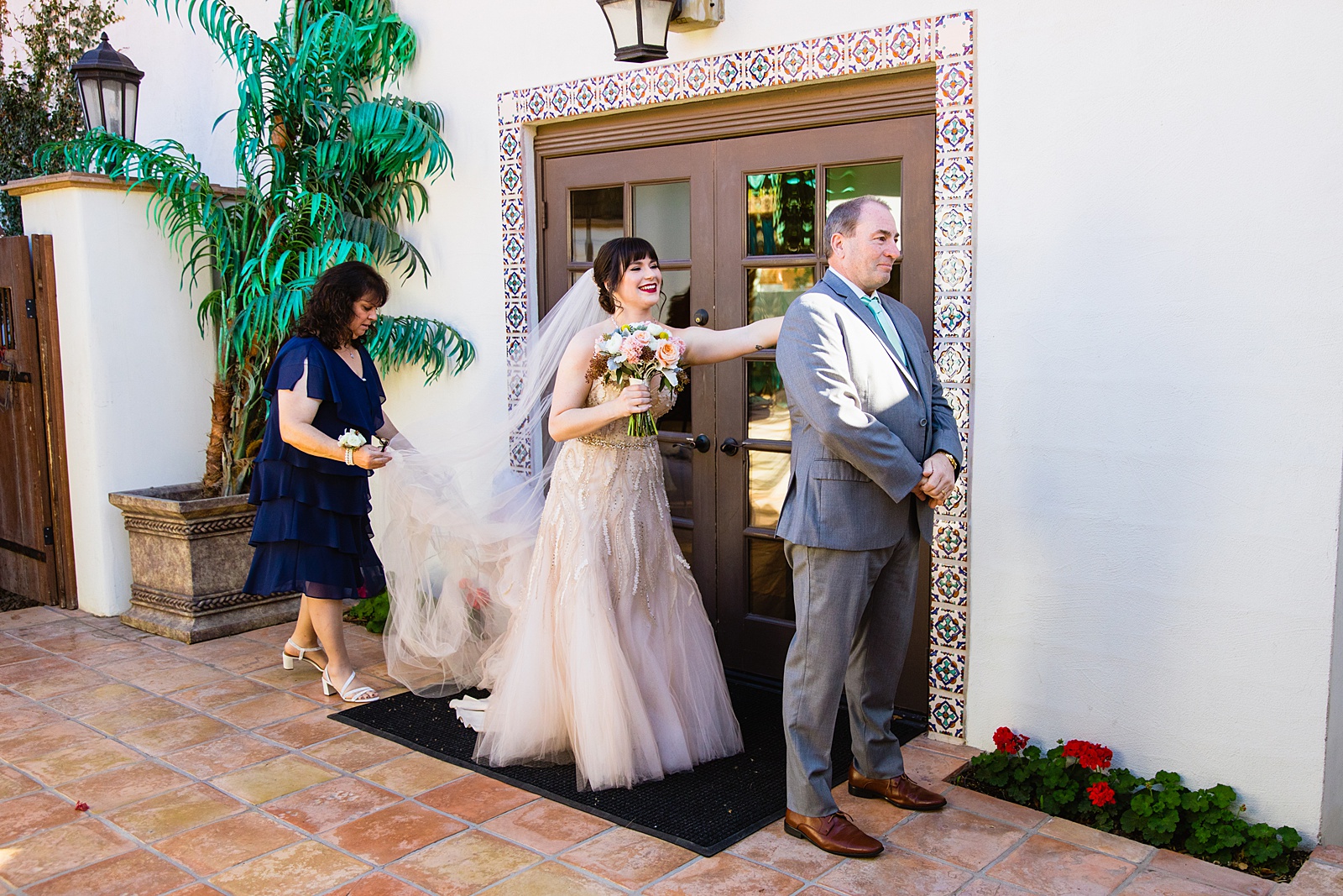 Bride's first look with her father by Arizona wedding photographer PMA Photography.