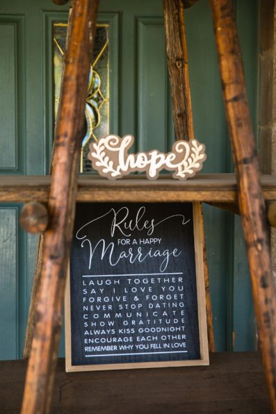 Rustic wedding latter with signs at a 101 Polo Club wedding reception by Arizona wedding photographer PMA Photography.