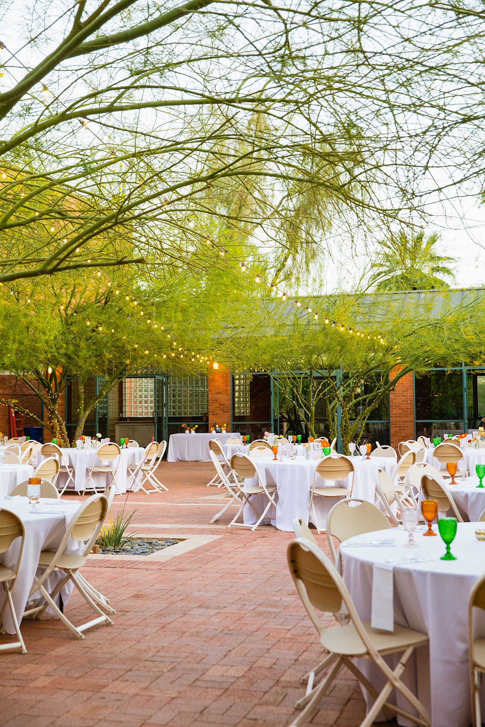 Eclectic reception decorations at Arizona Historical Society wedding reception by Tempe wedding photographer PMA Photography.