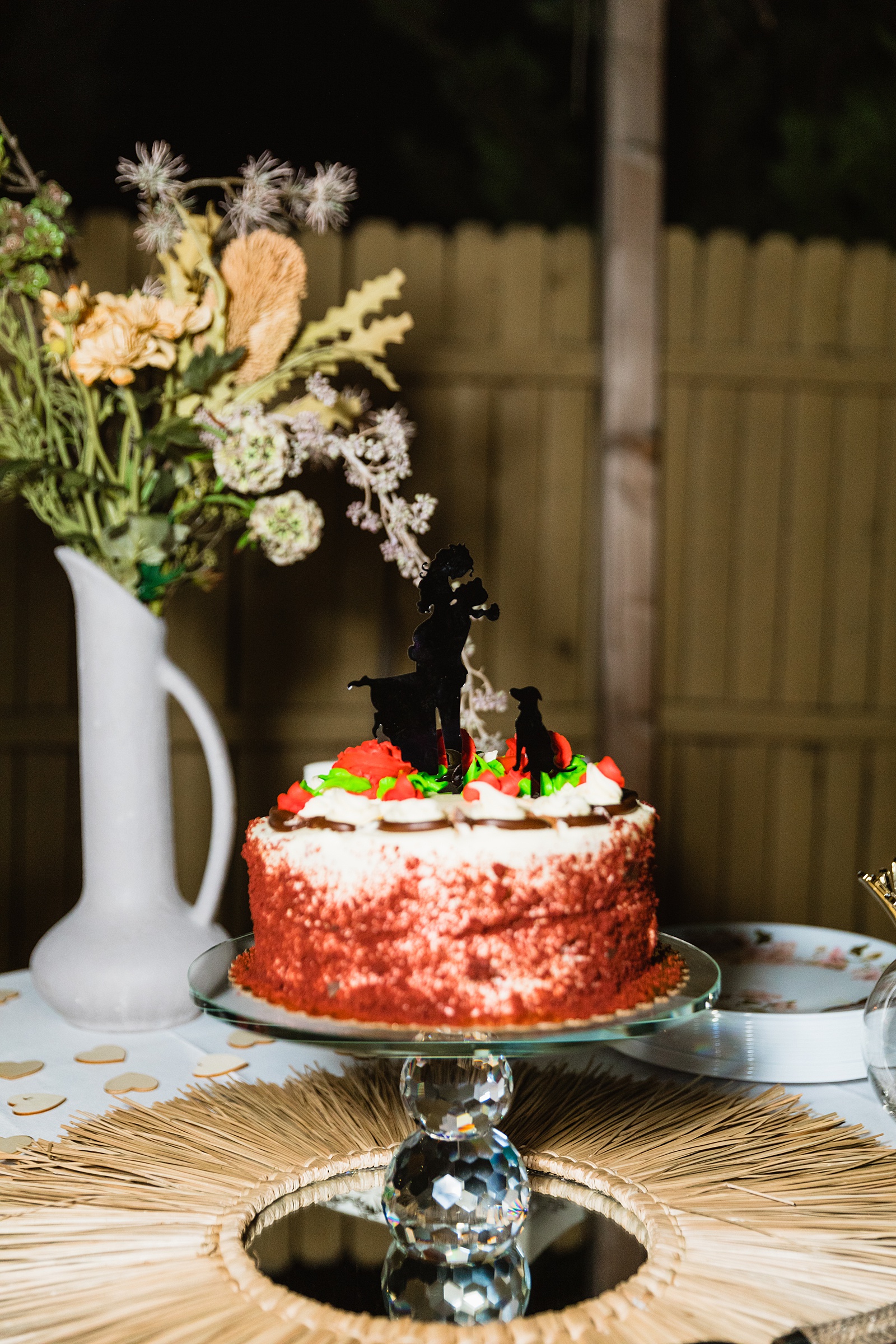 Red velvet wedding cake by Arizona wedding photographer PMA Photography.