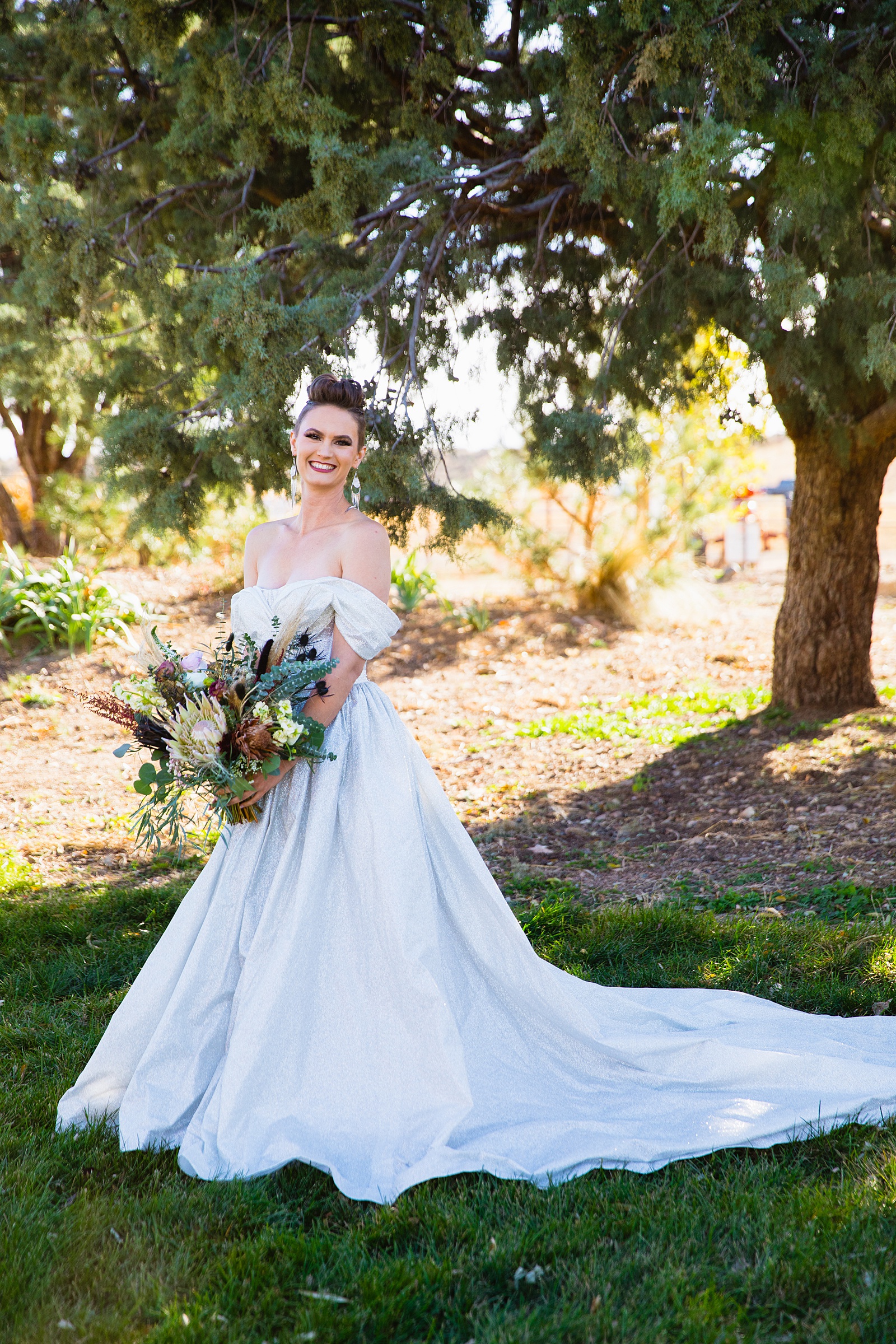 Bride's sparkly Cinderella inspired wedding dress for her Mortimer Farms wedding by PMA Photography.