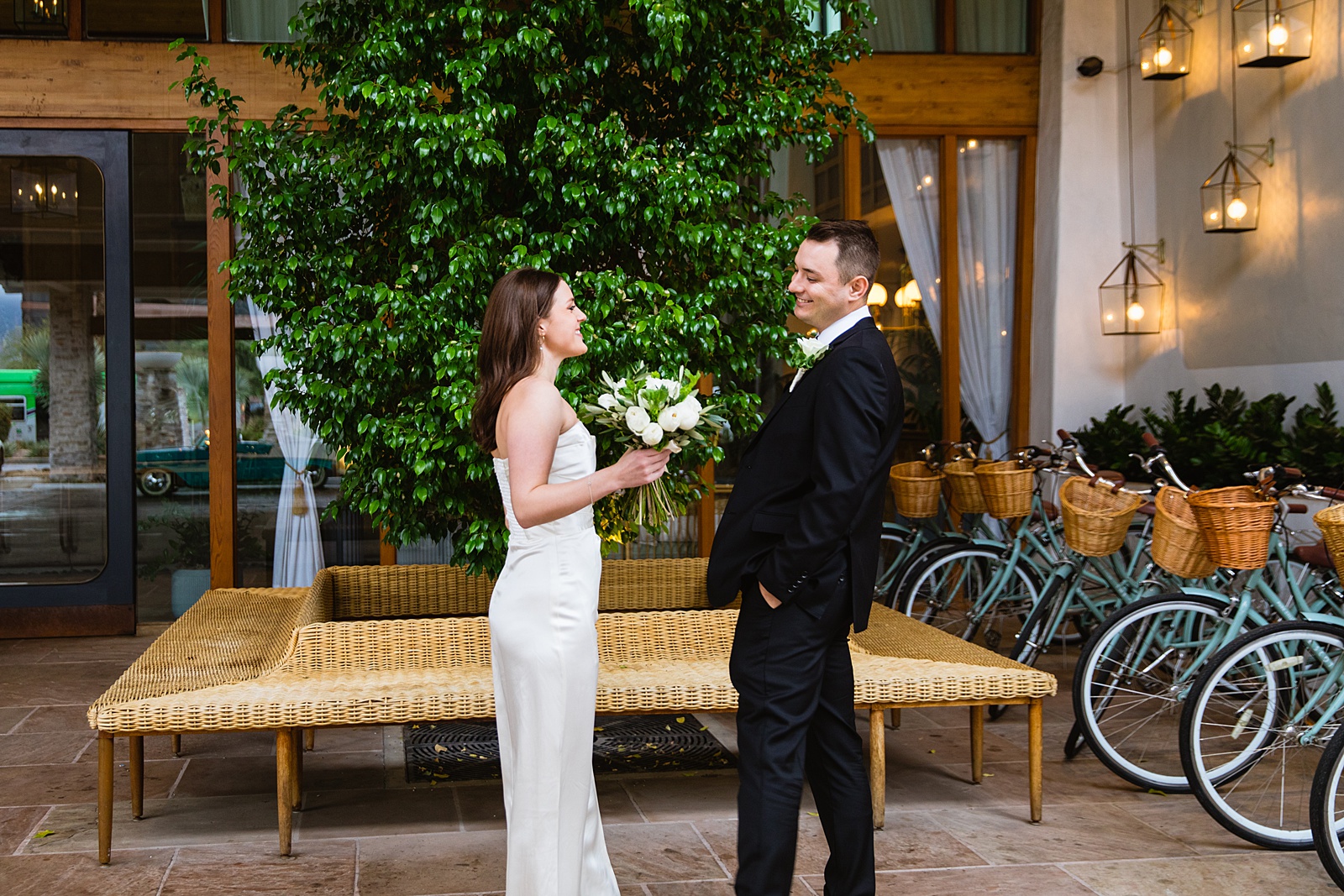 Bride & Groom's first look at The Scott by Arizona wedding photographer PMA Photography.