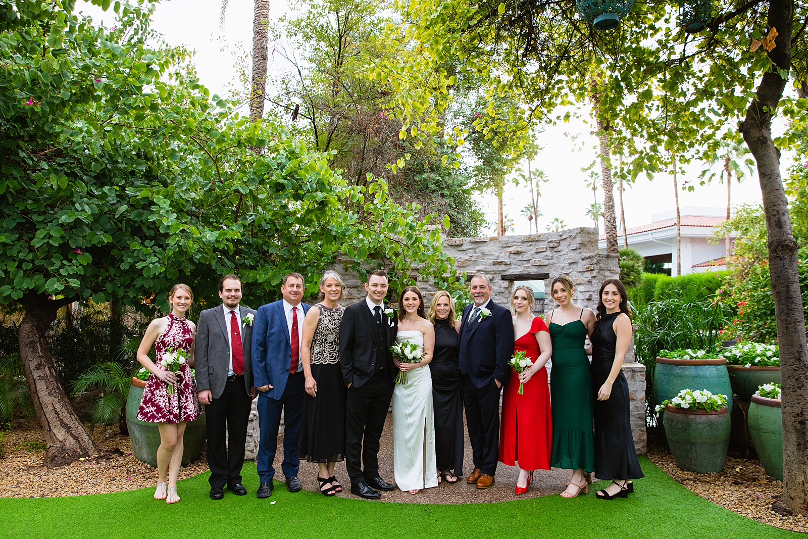Bride & Groom with guests during their The Scott wedding by Arizona wedding photographer PMA Photography.