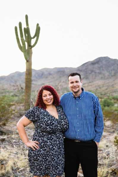 Couple pose for their South Mountain engagement session by Phoenix wedding photographer PMA Photography.