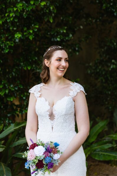 Bride's Low V Sweetheart wedding dress for her Chandler Community Center wedding by PMA Photography.