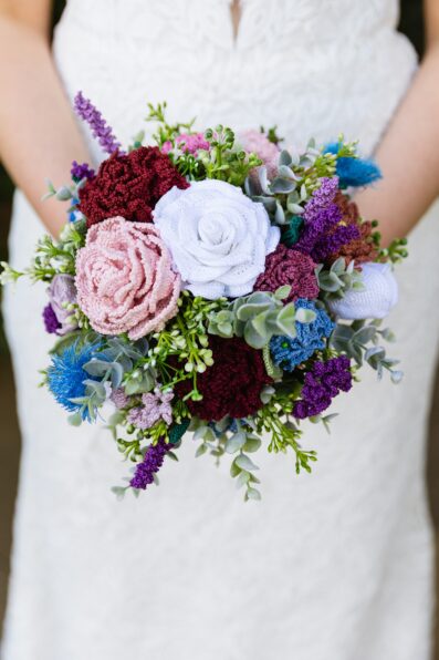 Bride's handmade crocheted bouquet by PMA Photography.