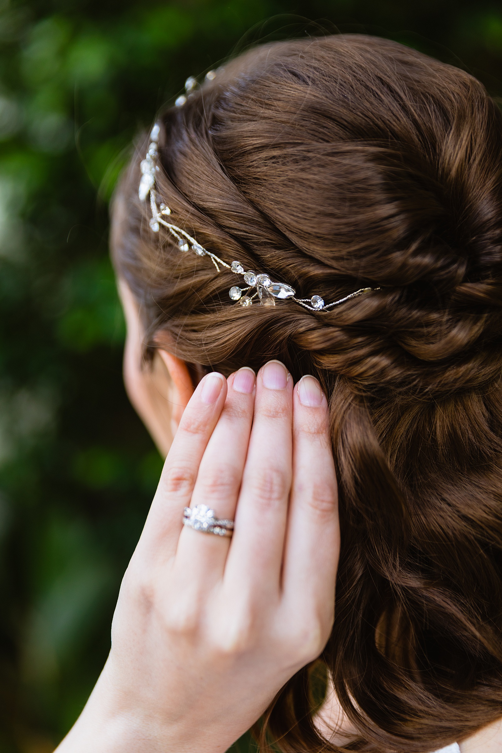Bride's wedding day details of her hair by PMA Photography.