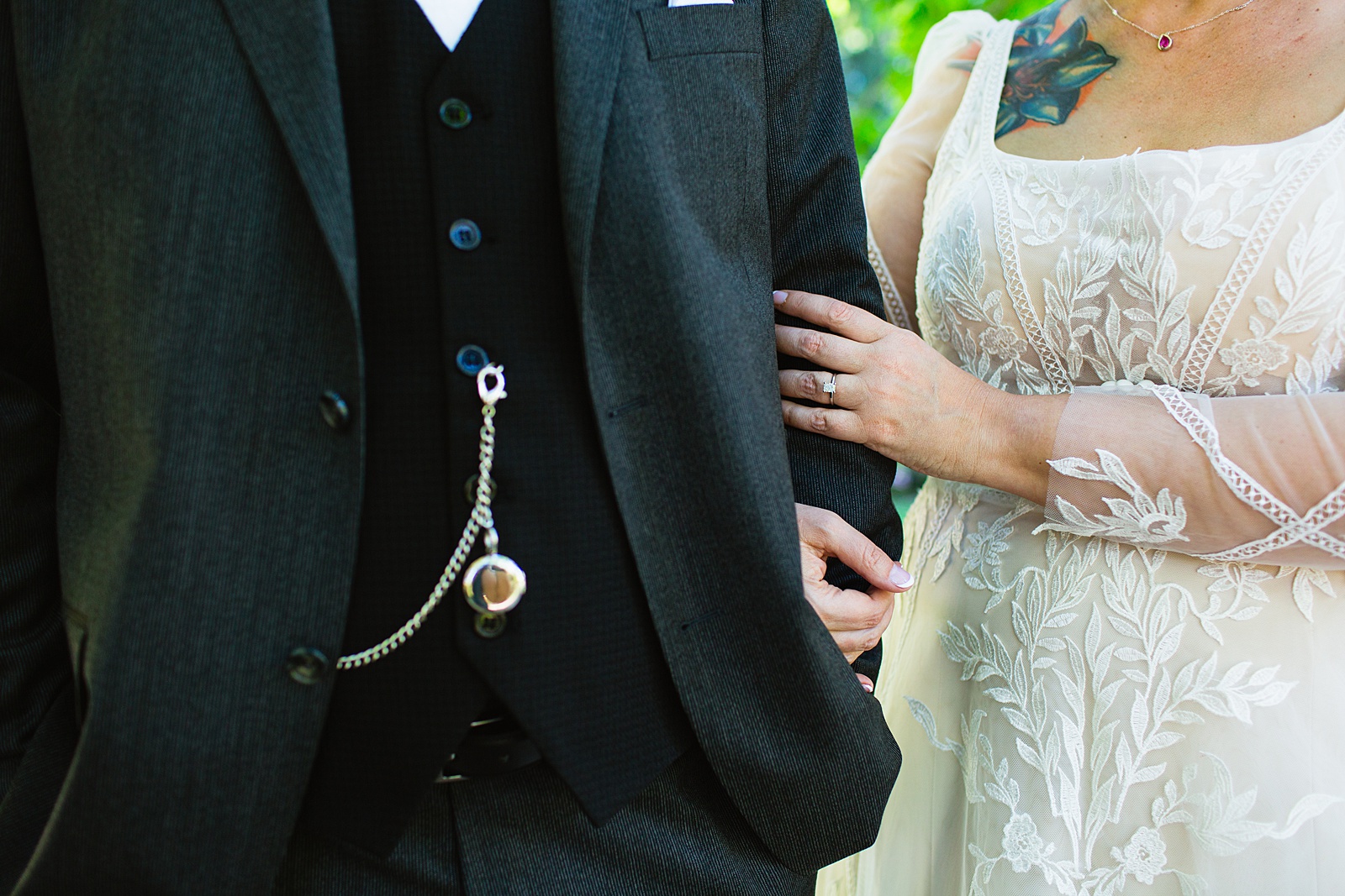Bride and groom wedding day outfit details by PMA Photography.