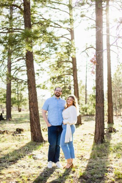 Couple pose for their Mogollon Rim engagement session by Payson wedding photographer PMA Photography.