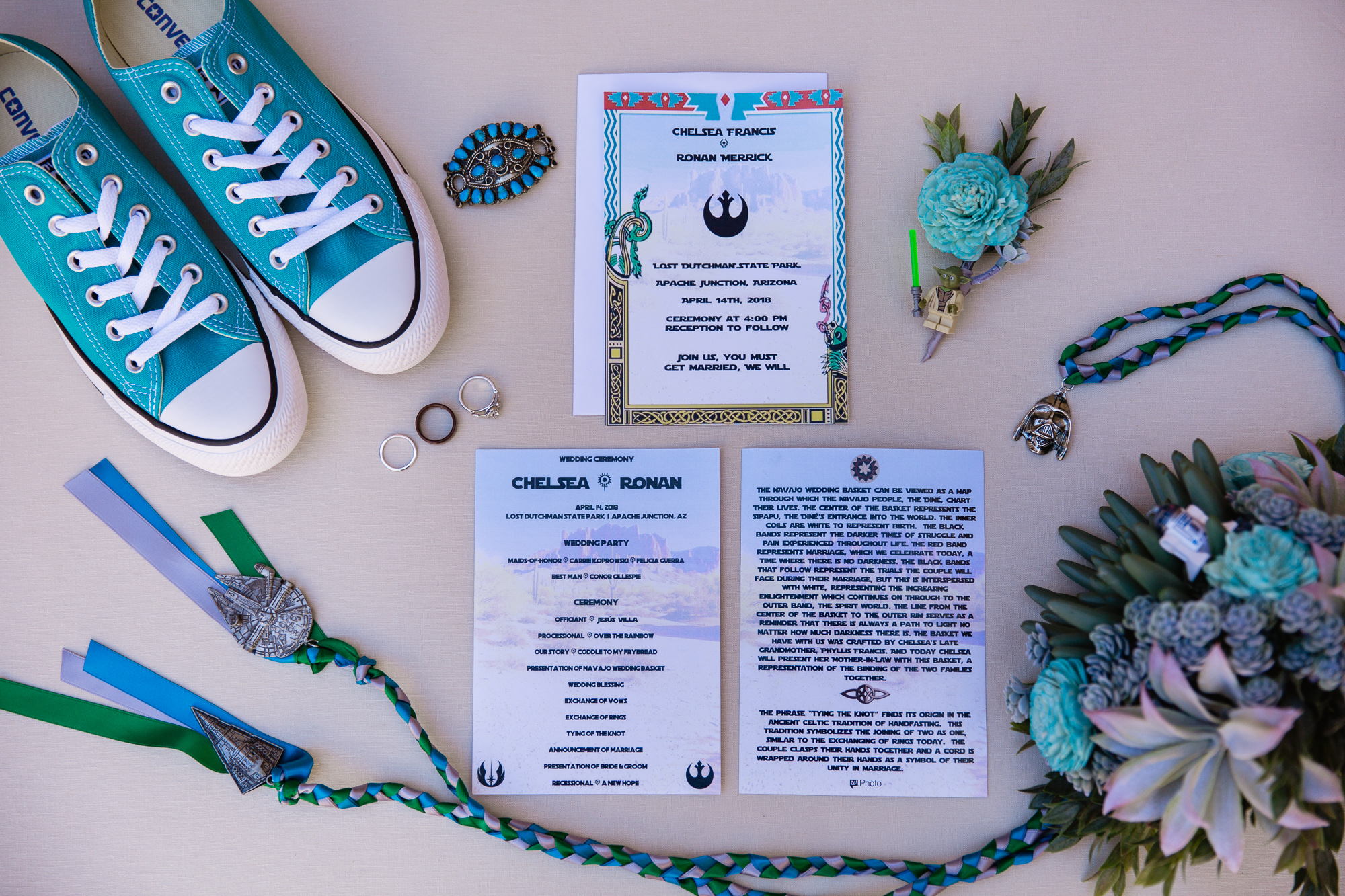 Turquoise and Star Wars details of a Navajo and Irish wedding by Phoenix wedding photographer PMA Photography.