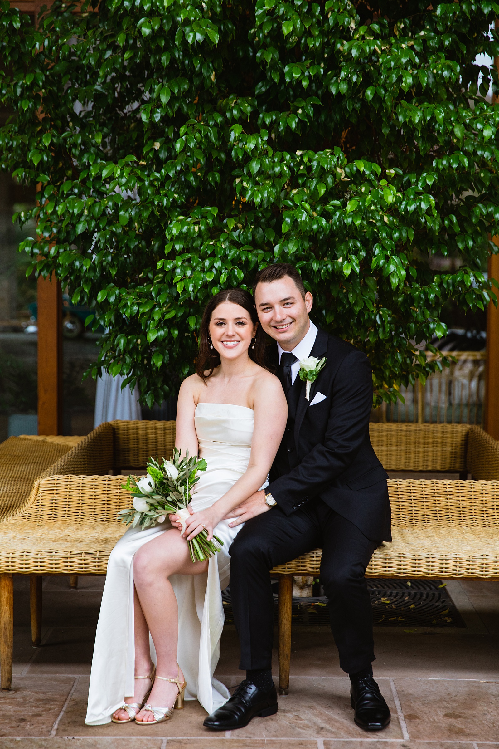 Bride & Groom pose for their The Scott wedding by Scottsdale wedding photographer PMA Photography.